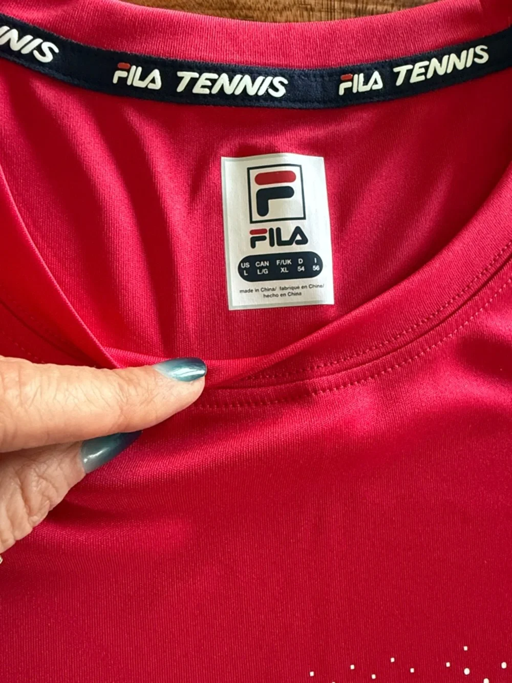 Fila Men's Bright Red Short Sleeve Athletic Tee with White Dot Chest Pattern - Picture 3 of 3